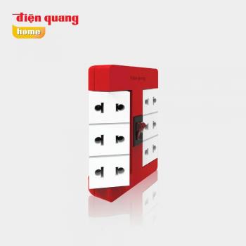 Ổ cắm xoay 90 độ  6 lỗ 2 chấu đỏ trắng điện quang ĐQ ESK RT 6RW