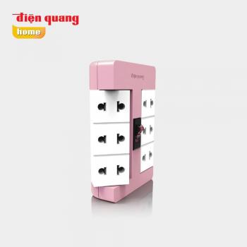 Ổ cắm xoay 90 độ  6 lỗ 2 chấu hồng trắng điện quang ĐQ ESK RT 6PW