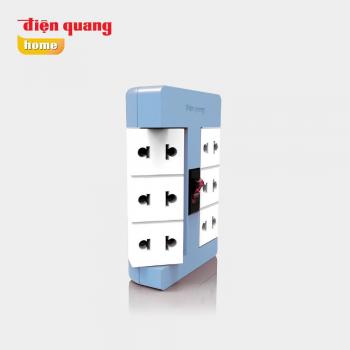 Ổ cắm xoay 90 độ  6 lỗ 2 chấu xanh trắng điện quang ĐQ ESK RT 6BW