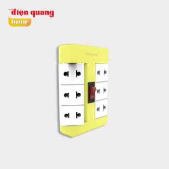 Ổ cắm xoay 90 độ  6 lỗ 2 chấu vàng trắng điện quang ĐQ ESK RT 6YW