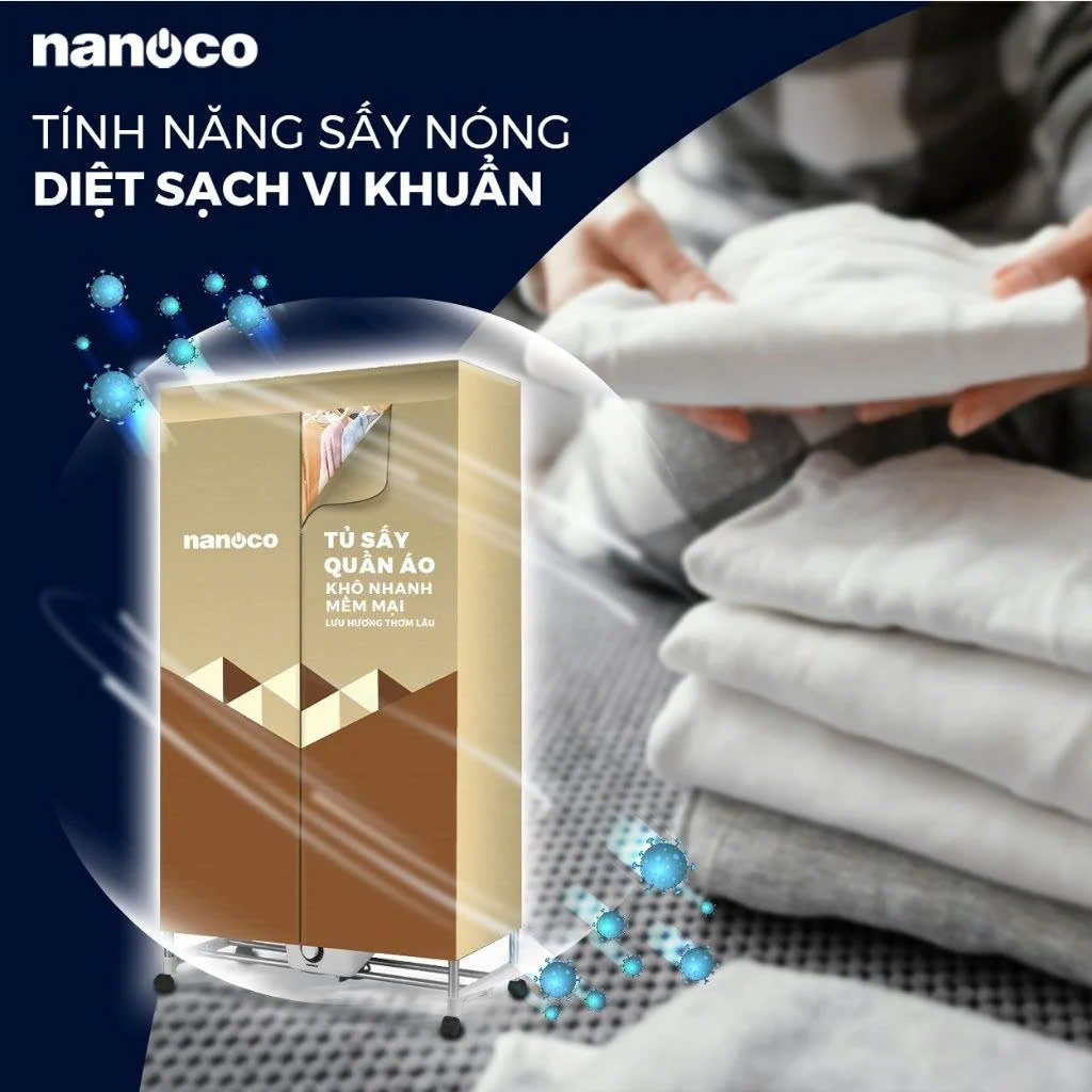 Tủ sấy quần áo Nanoco Model NCD2006, màu vàng nâu, công suất 2000W, (sức chứa ≤ 30kg)