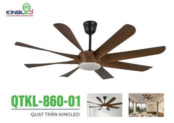 Quạt trần DC Kingled cao cấp QTKL-860-01 (60"), 60", 8 cánh, Đen + Vân gỗ óc chó