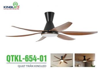 Quạt trần DC Kingled cao cấp QTKL-654-01 (54"), 54", 6 cánh, Đen + Vân gỗ óc chó