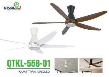 Quạt trần DC Kingled cao cấp QTKL-558-01 (58") - Trắng, 58", 5 cánh, Trắng + Xám trắng/ Vân gỗ