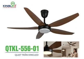 Quạt trần DC Kingled QTKL- 556-01 (56"), 56", 5 cánh + cover, Đen + Vân gỗ óc chó