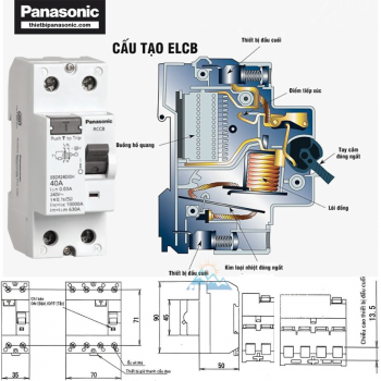 Át Panasonic RCCB 2P BBDR22530V/ BBDR23230V / BBDR24030V / BBDR26330V, dòng 25-63A