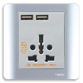 Bộ ổ cắm đa năng và sạc USB đôi Schneider E8442616USB_WE_G19 / E8442616USB_SZ_G19 / E8442616USB_SA_G19 