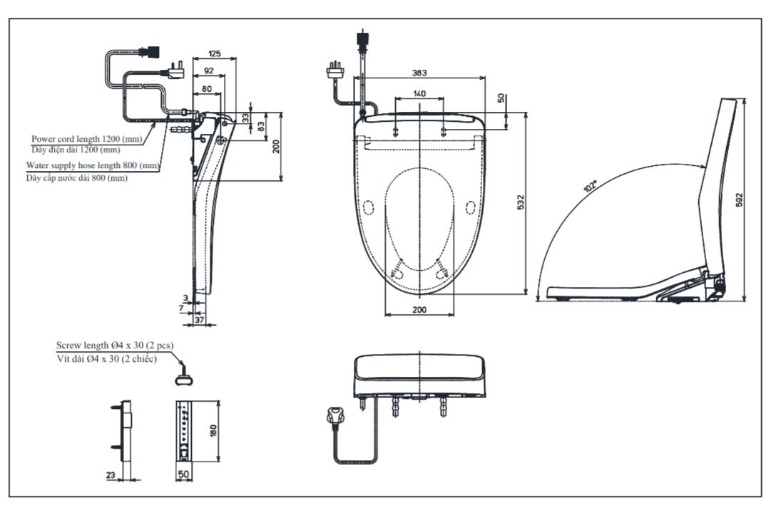 Bản vẽ kỹ thuật nắp bồn cầu TOTO TCF4911EZ