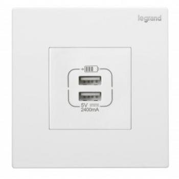 Ổ cắm USB đôi 2,4A Type A màu trắng viền bạc  Legrand Galion 282447