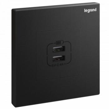 Ổ cắm USB đôi 2,4A Type A màu Matt Black Legrand Galion 282447-C