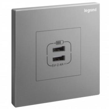 Ổ cắm USB đôi 2,4A Type A màu Dark Silver Legrand Galion 282447-C3