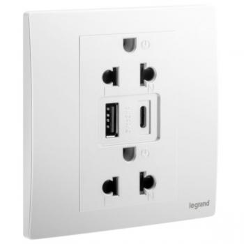 1G EURO-US 16A SOCKET+USB A+C  Legrand Mallia Senses 281204MW