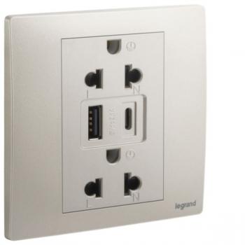 1G EURO-US 16A SOCKET+USB A+C  Legrand Mallia Senses 281204CH