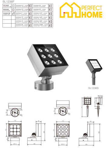 Đèn pha chiếu điểm Shylon SL1236F/U/M/L/H;  Chip: Cree/Osram/LUILEDS; Công suất: 36W-60W