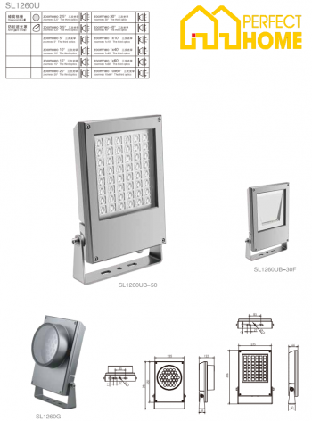 Đèn pha ngoài trời Shylon SL1260, Công suất: 60W-120W, IP66, Chip Cree