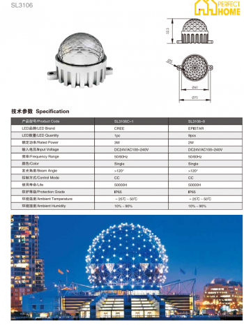 Đèn chiếu điểm dán Shylon SL3106 Công suất: 2W/3W, Chip Cree, IP66