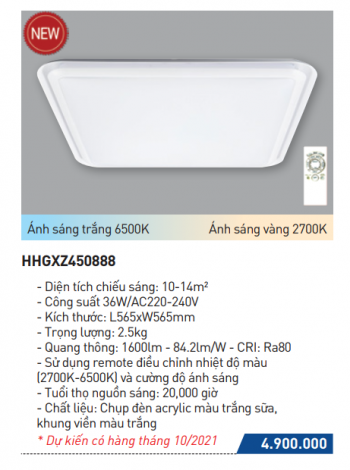 Đèn ốp trần Panasonic HHGXZ450888, Ánh sáng: 2700k/6500k, điều khiển từ xa