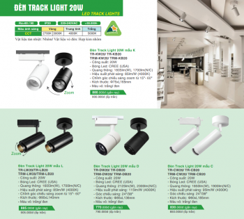 Đèn Track Light Vinaled mẫu K TR-KW20/ TR-KB20 TRM-KW20/ TRM-KB20; Ánh sáng: 2700K/3000K/4000K/5000K