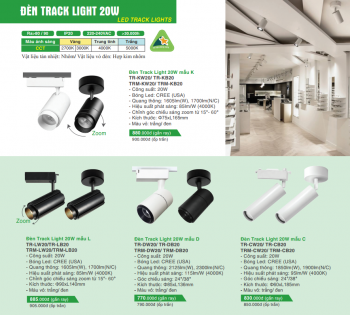 Đèn Track Light Vinled mẫu D TR-DW20/ TR-DB20 TRM-DW20/ TRM-DB20; Ánh sáng: 