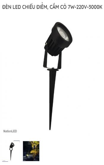 Đèn LED chiếu điểm cắm cỏ Nationled NACC-7L60-BK-3K 7W -220V, Ø60xL80mm, vỏ đen, góc mở 60 độ - 3000K
